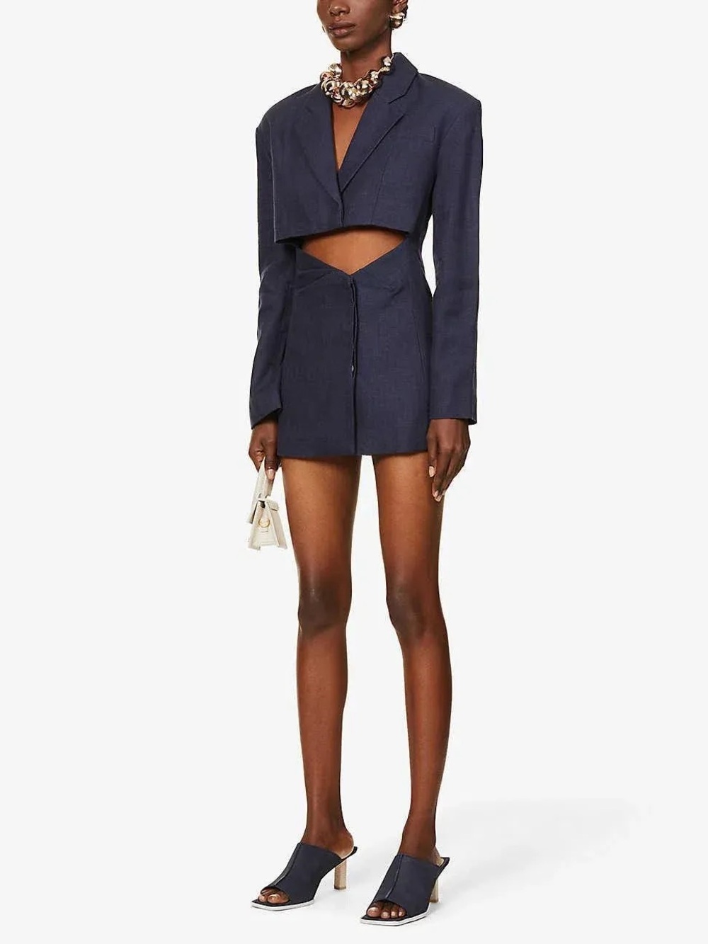 JACQUEMUS • La Veste Arles Navy Cropped Cutout Blazer Mini Dress